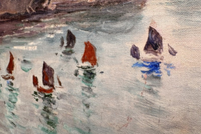 Étretat, Porte d’Aval : bateaux de pêche sortant du port