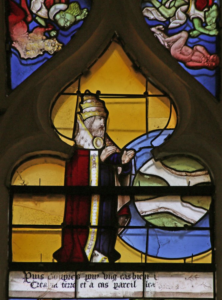 Vitrail représentant la Création de la Mer et de la Terre sèche - French School