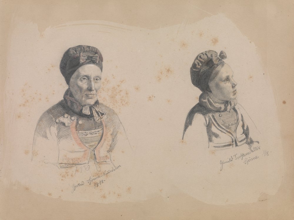 Gjertrud Skjønne et Gunhild Torstensdatter Skjønne - Adolph Tidemand