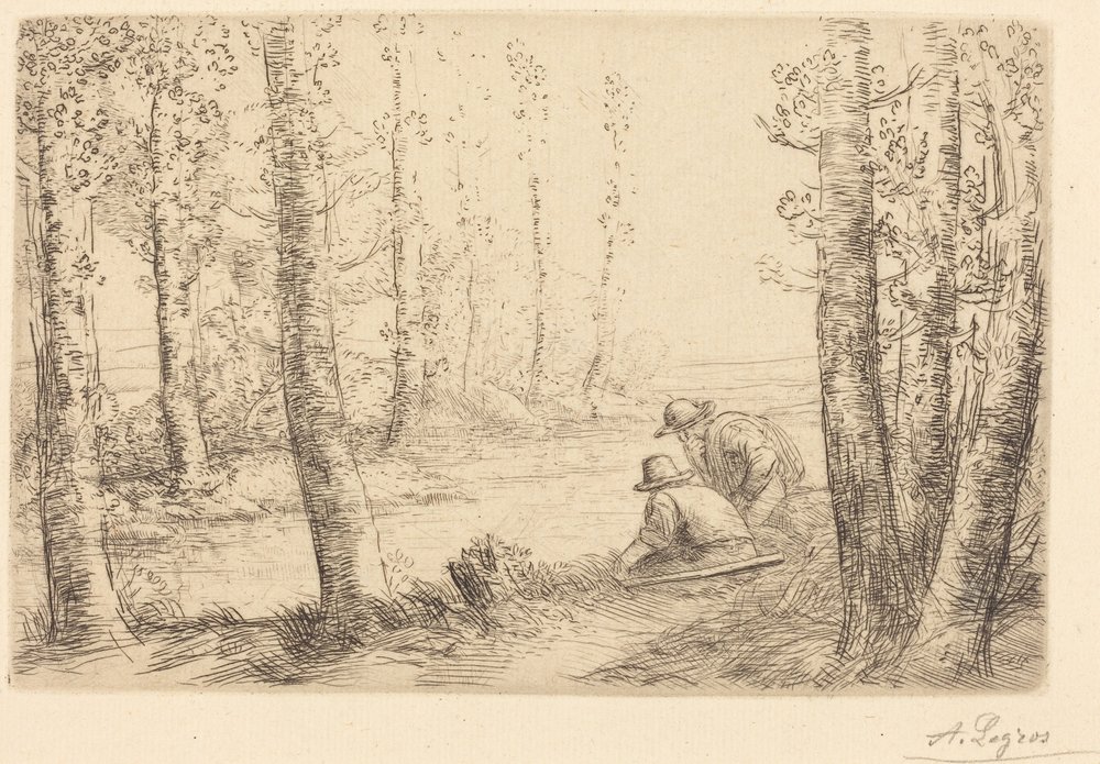 Repos au bord de la rivière - Alphonse Legros