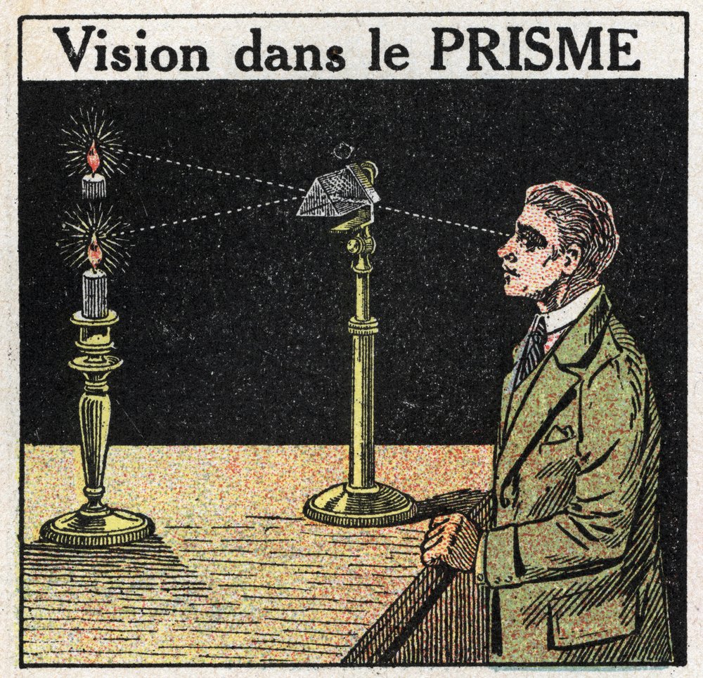 Prismes et lentilles : vision dans le prisme. Illustration anonyme de 1925. Collection privée. - Anonymous Anonymous