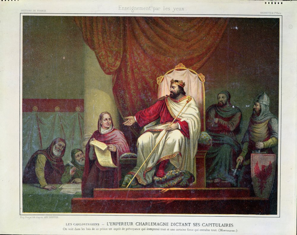 Charlemagne (742-814) promulguant le capitulaire de Herstal en 779, gravé par Eugène Ronjat, vers 1860-80 - Ary Scheffer