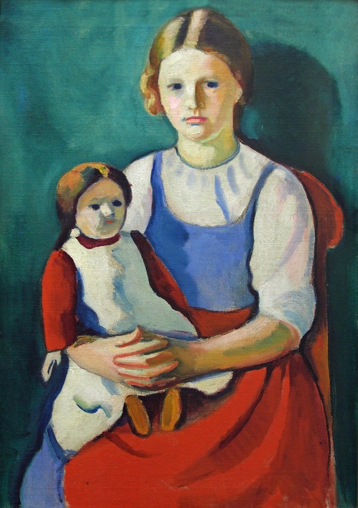 Fille blonde avec poupée - August Macke