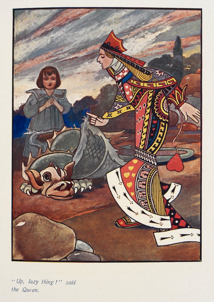 "Debout paresseuse !" dit la Reine. Alice et la reine rouge de cœur. - Charles Robinson