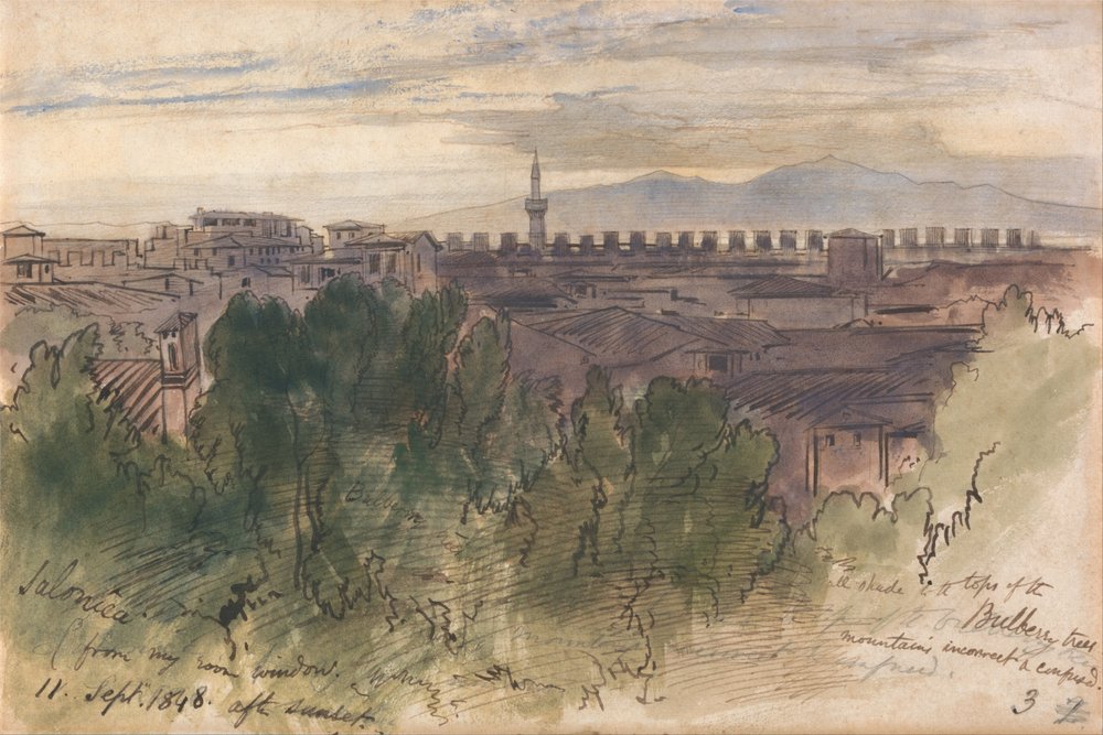 Salonique, de la fenêtre de ma chambre, 11 sept. 1848, après le coucher du soleil - Edward Lear