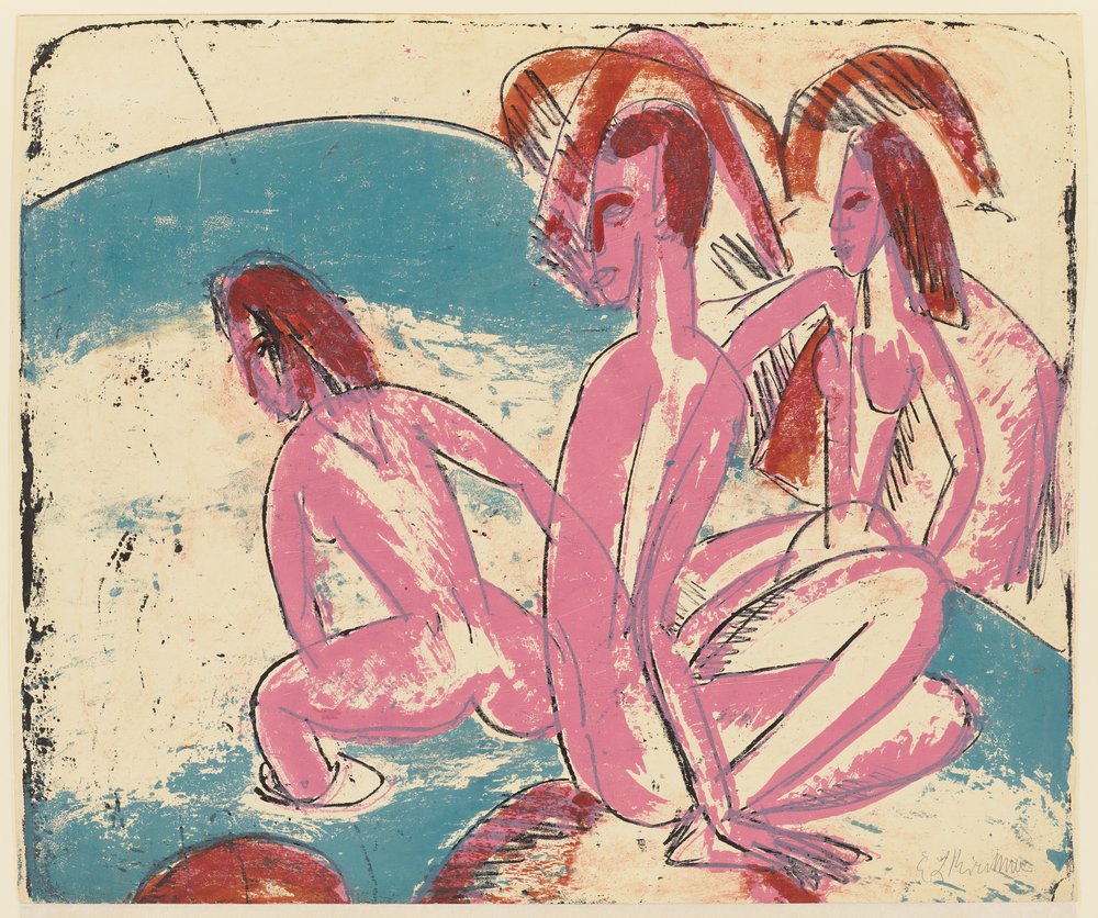 Trois baigneuses près de rochers, Fehmarn - Ernst Ludwig Kirchner
