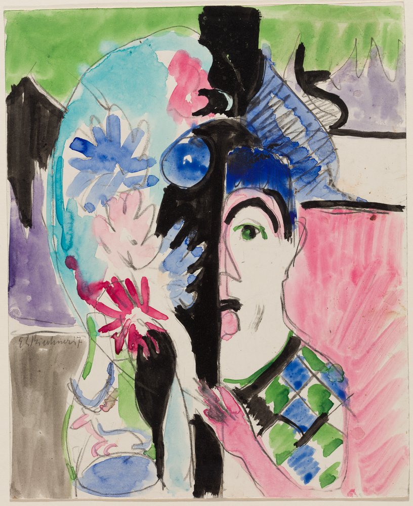 Étude pour «Tête de meunier avec fleurs» - Ernst Ludwig Kirchner