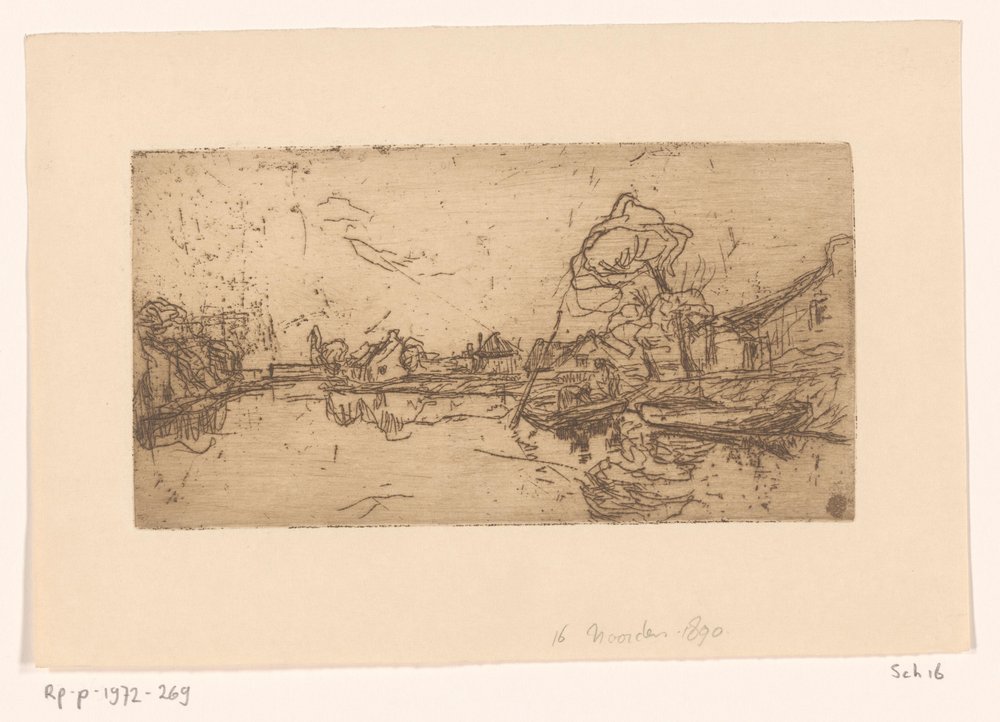 Vue de rivière avec des figures dans un bateau - Floris Verster