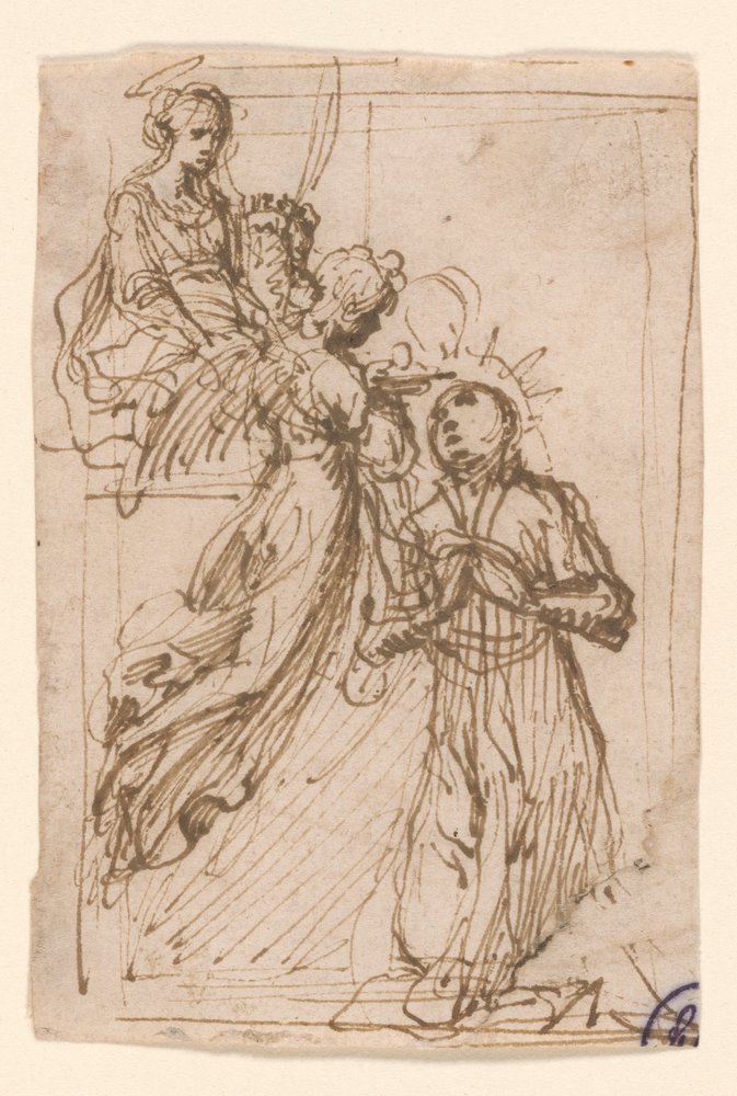 Le bienheureux Stanislas Kostka recevant la communion des anges assisté par Sainte Barbara - Francesco Vanni