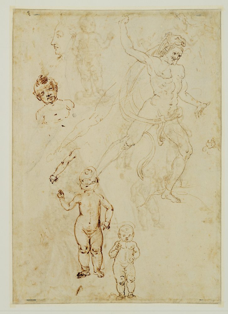 Hercule ; trois enfants ; tête masculine tournée vers la gauche... - Francesco di Simone (attr. to)