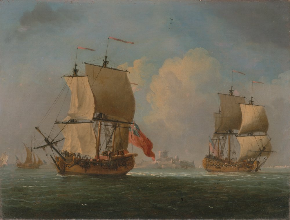 Un sloop anglais et une frégate par légère brise - Francis Swaine