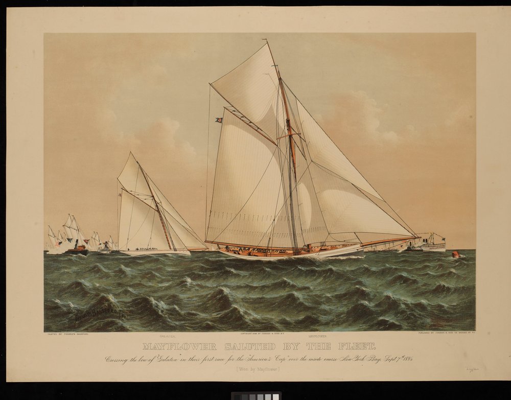 Le Mayflower salué par la flotte. Traversant l