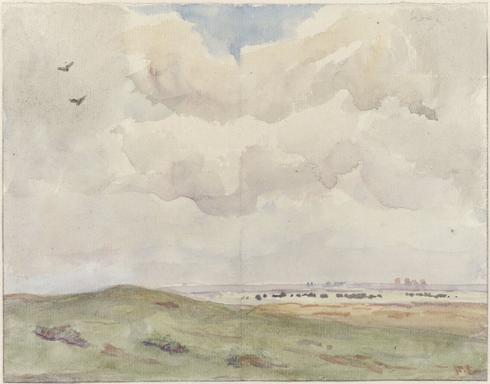 Paysage de dunes avec troupeau | Estampe d'art