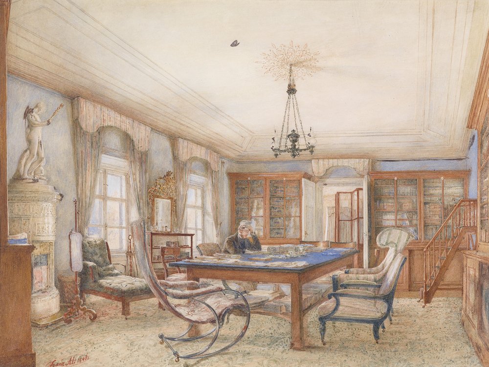 Intérieur Biedermeier avec un homme assis à une table - Franz Alt