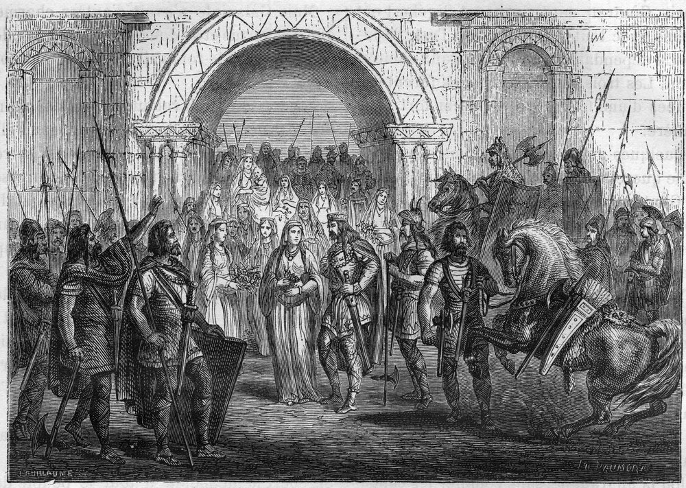 Entrée de Chilpéric Ier (539-584), roi des Francs et Galswinthe à Rouen. - French School