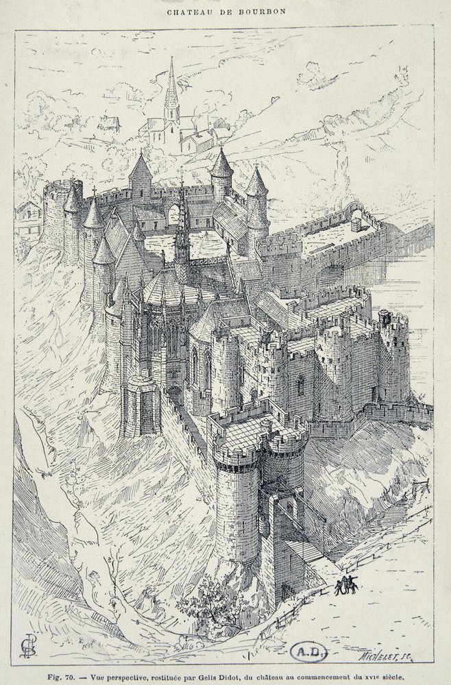 Vue perspective restaurée par Gelis Didot, du Château de Bourbon - L