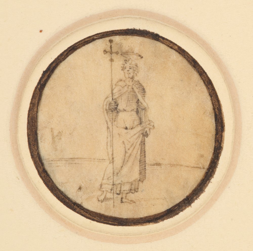 Un médaillon représentant le Christ avec une longue cape fixée au cou tenant une croix processionnelle - German School