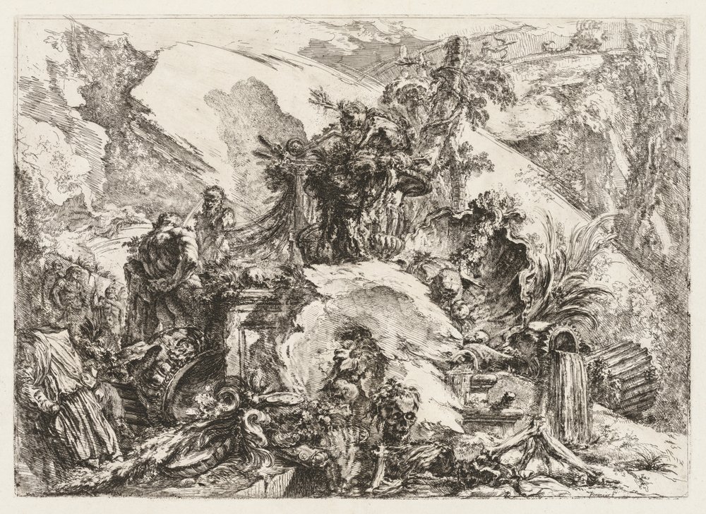 Groteschi : Ruines avec tête de mort et squelette - Giovanni-Battista Piranesi