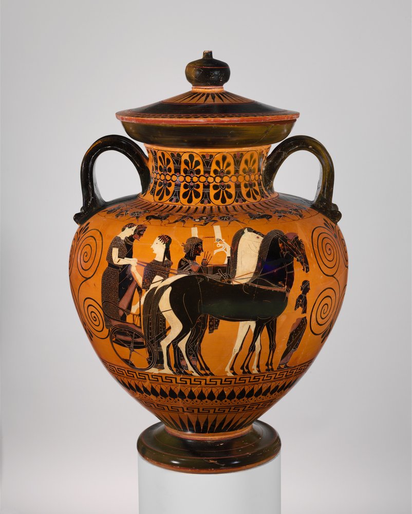 Amphore à col en terre cuite avec couvercle et bouton, vers 540 av. J.-C. - Greek