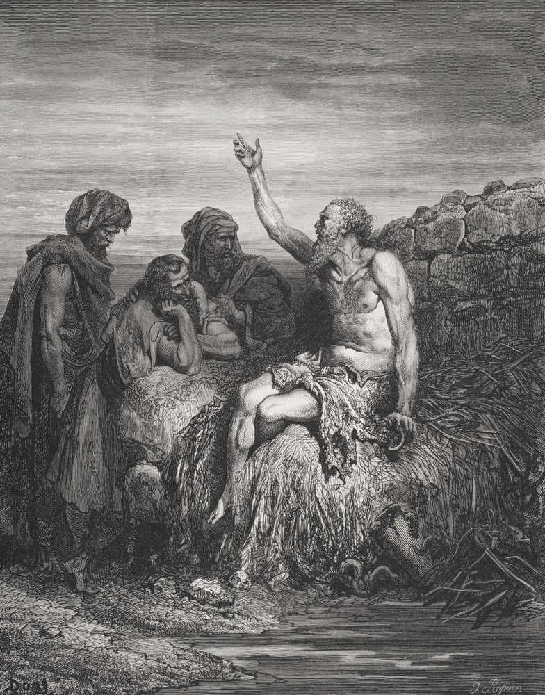 Job et ses amis, Job 6:1-4, illustration tirée de «La Sainte Bible» de Doré, gravée par J. Regnier, 1866 - Gustave Dore