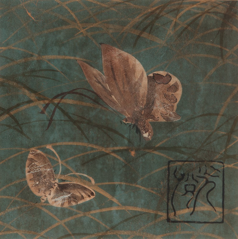 Papillons et herbes, période Edo, début du 17e siècle - Hon