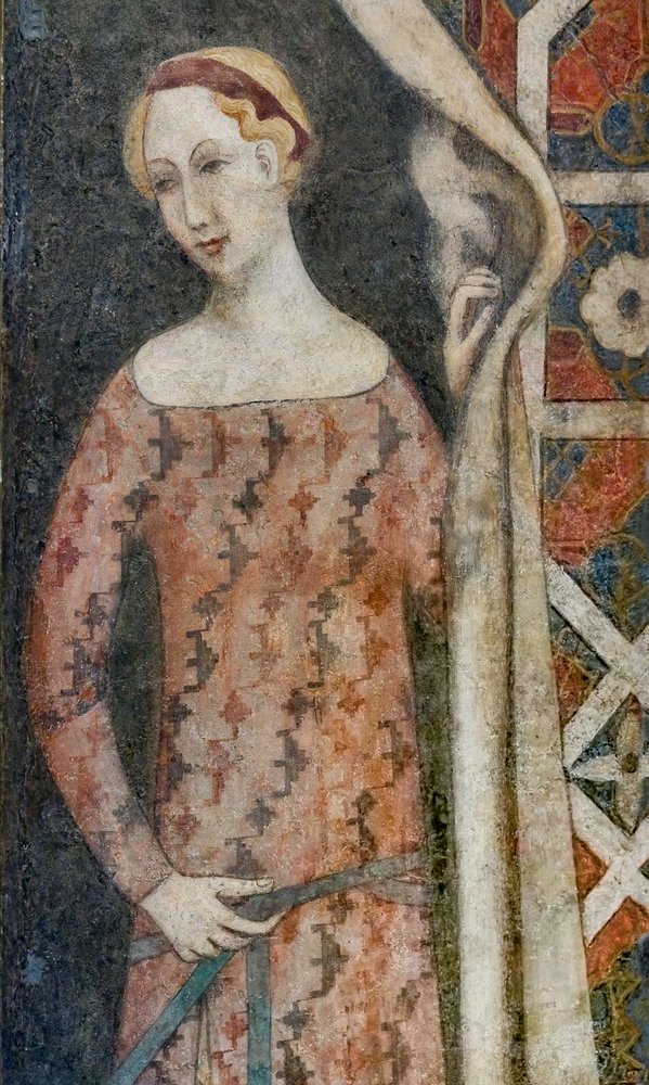 Femme dessinant un drapé à motif géométrique, début du XVe siècle (fresque) - Italian School
