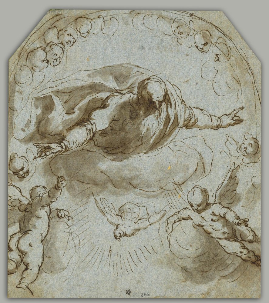 Dieu le Père avec la colombe, deux putti et un nimbe de chérubins - Jacopo Negretti