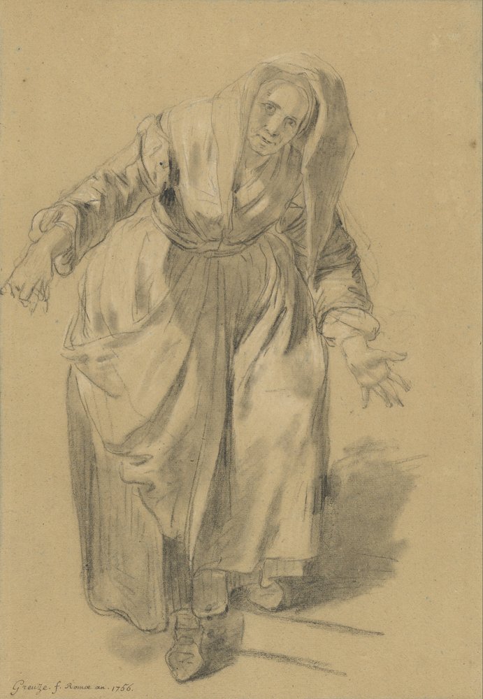Vieille femme aux bras tendus (étude pour le geste napolitain) - Jean-Baptiste Greuze