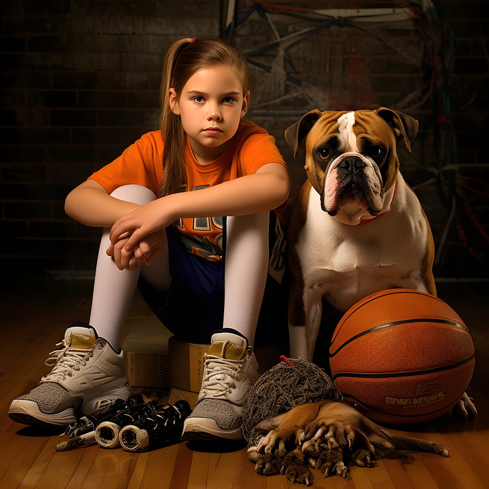 Une fille de 10 ans assise avec son chien tenant un dossier avec l