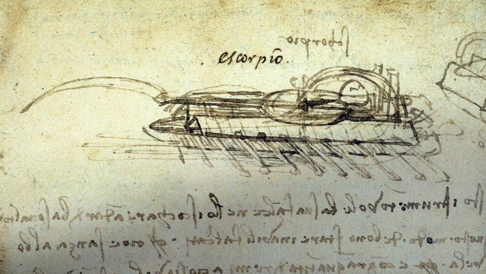 Étude pour une machine de guerre Scorpion par Léonard de Vinci (1452-1519). Dessin à la plume et à l