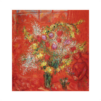 Fleurs sur fond rouge - Marc Chagall