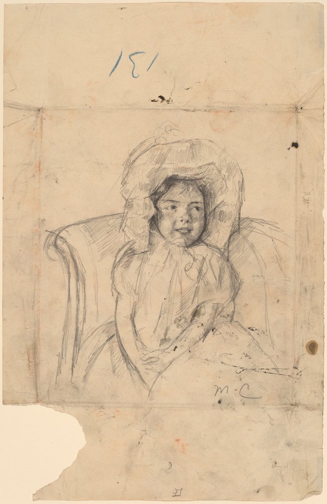 Margot souriante portant un bonnet à volants - Mary Cassatt