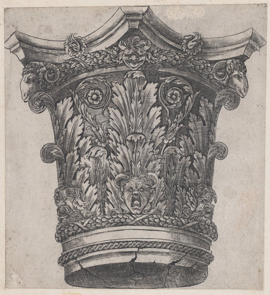 Speculum Romanae Magnificentiae : Chapiteau avec têtes de bélier et masques, vers 1537 - Master GA