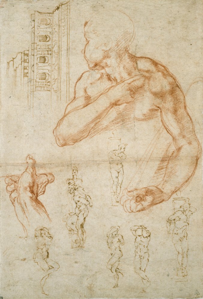 Diverses études pour le plafond de la chapelle Sixtine et le tombeau du pape Jules II, vers 1490-1560 - Michelangelo Buonarroti