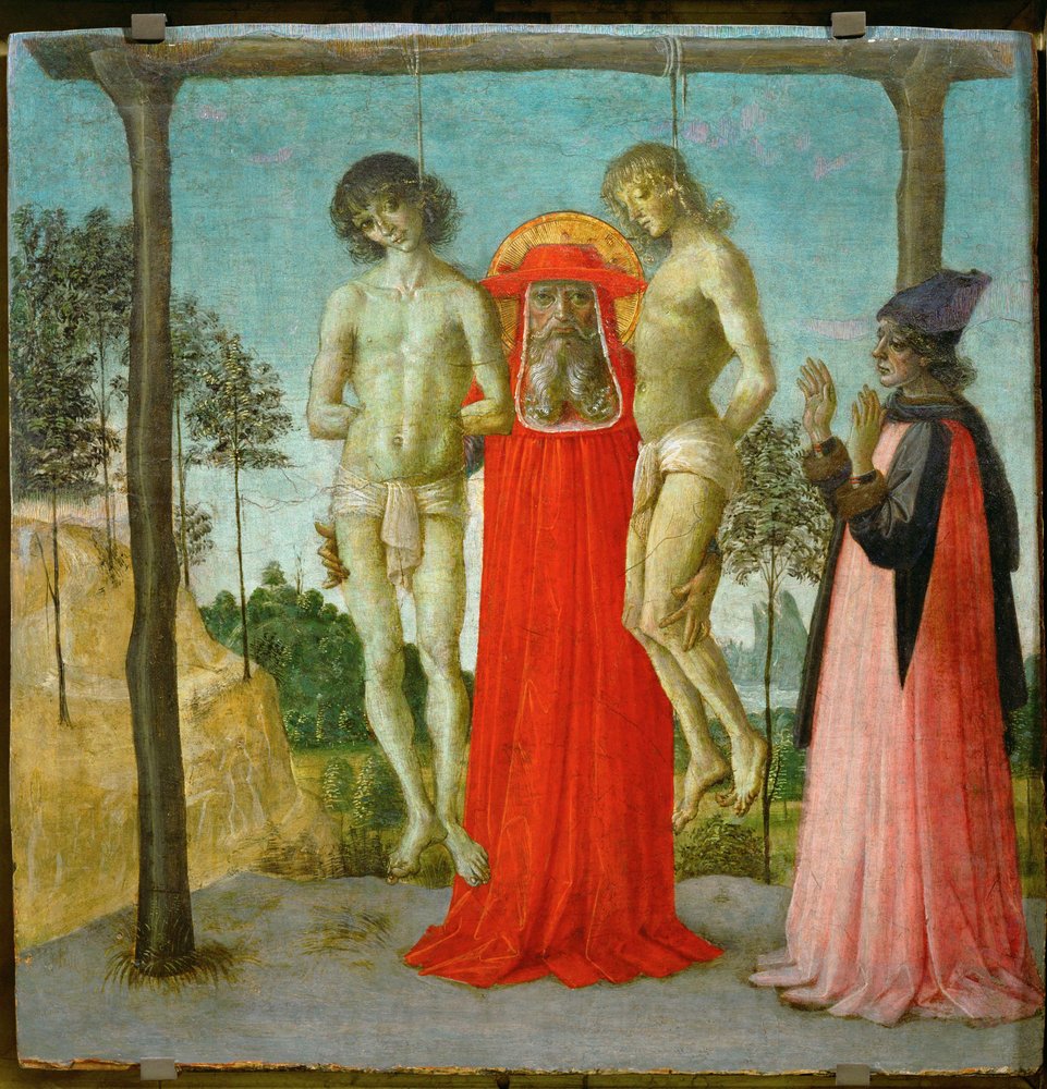 Saint Jérôme soutenant deux jeunes pendus ... - Pietro (studio of) Perugino