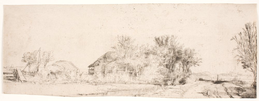 Paysage avec une route longeant un canal - Rembrandt van Rijn