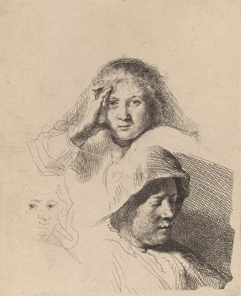 Trois têtes de femmes, légèrement gravées, vers 1637 - Rembrandt van Rijn