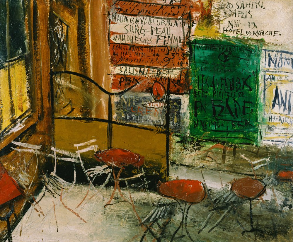 Terrasse de café avec affiches - Saeki Yuzo