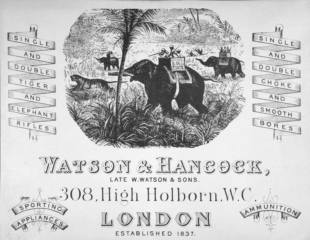 Publicité pour les armuriers Watson & Hancock, vers 1900 - School English