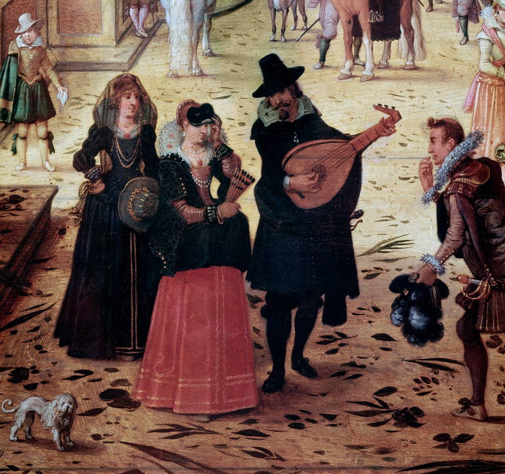Paysage avec la Villa Médicis à Rome, Italie. Détail : élégants promeneurs et musiciens dans le parc. XVIIe siècle, Naples, Museo Nazionale di Capodimonte - Sebastian Vrancx