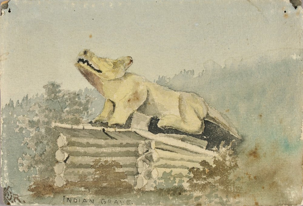 Tombe indienne. Totem de loup sur la tombe du guérisseur, Wrangell, vers 1880-1914 - Theodore J. Richardson