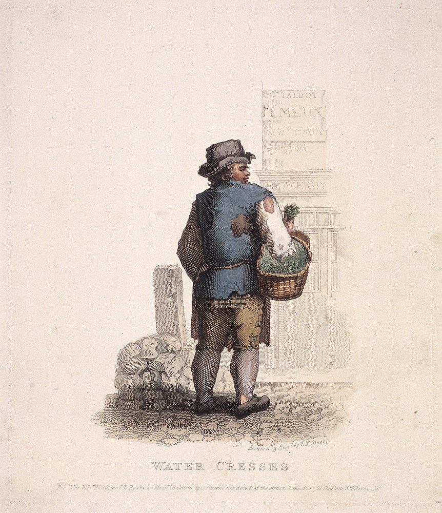 Vendeur de cresson avec un panier sur le bras, 1820 - Thomas Lord Busby