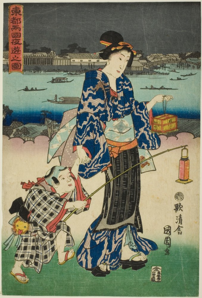 Divertissements du soir à Ryogoku dans la capitale orientale - Toyohara Kunichika