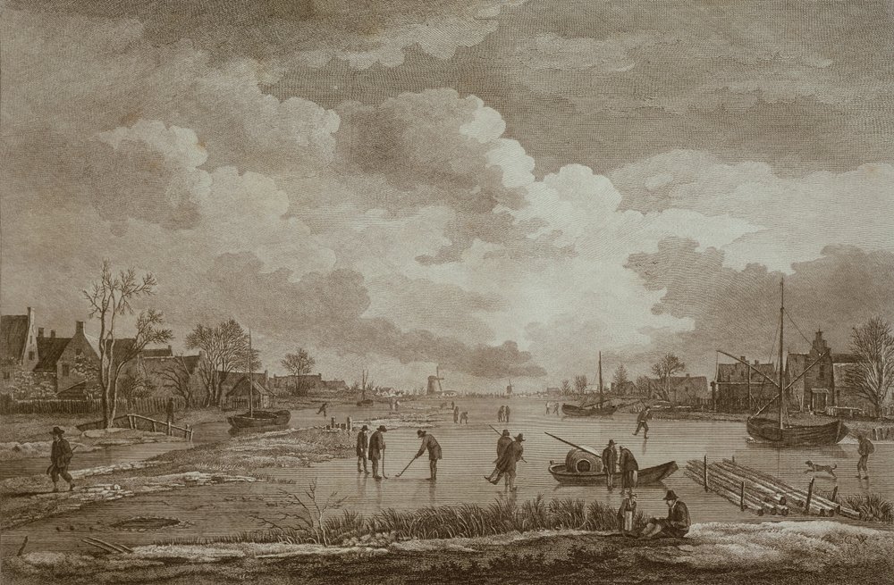 Hiver, golf sur glace, gravure sur cuivre par Van Drever, vers 1753 - Unbekannt Unbekannt