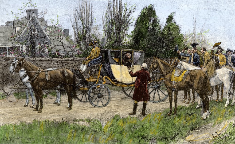 George Washington (1732-1799) salué par ses voisins lorsqu