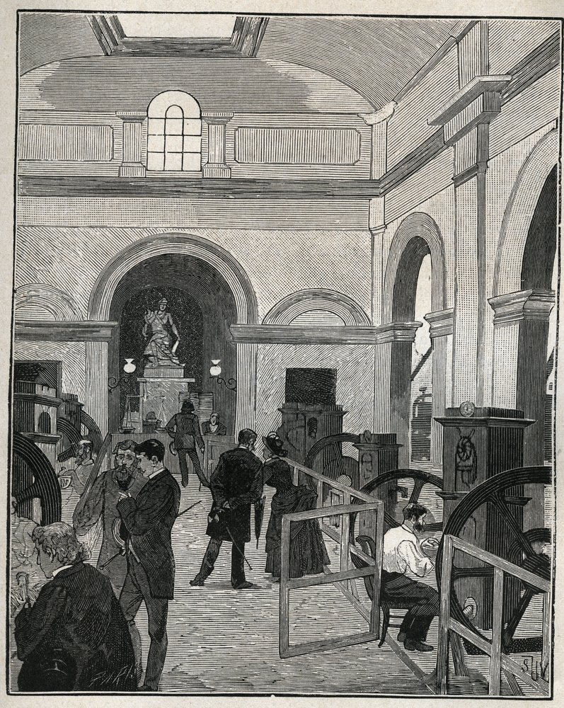 Atelier de frappe à la Monnaie de Paris. Gravure de 1885 dans 