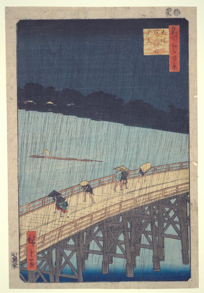 Pont Ohashi, averse soudaine à Atake, de la série Cent vues célèbres d'Edo