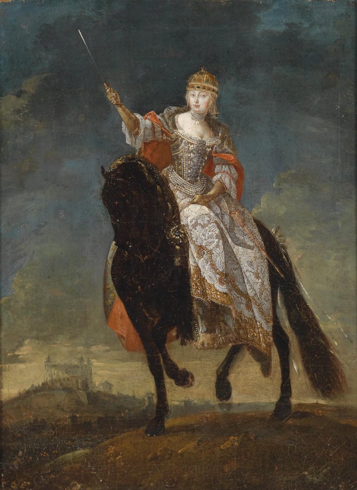 Marie-Thérèse en tant que reine de Hongrie sur la colline du couronnement à Pressbourg - with Unspecified Unidentified painter    Description 18th-century portrait painting of women