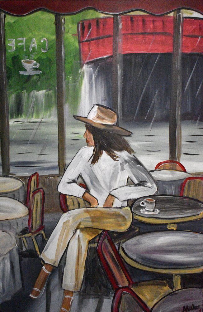 Scène de café un jour de pluie - Aisha Haider
