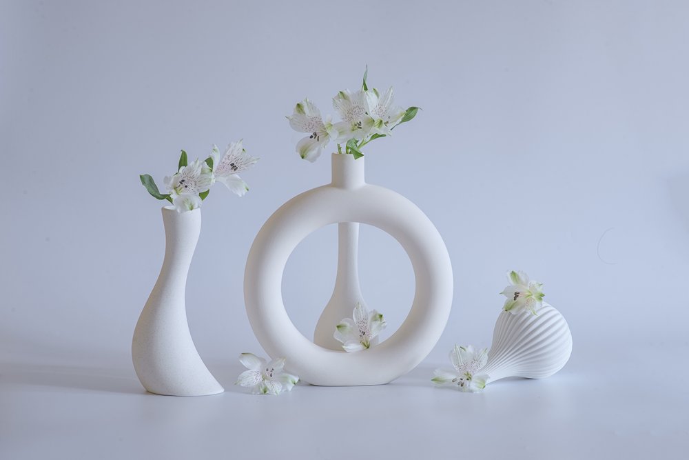 Élégants vases à fleurs blancs - Alice Sheng